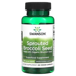 Брокколи, Sprouted Broccoli Seed,  Swanson, пророщенные семена, 400 мг, 60 растительных капсул