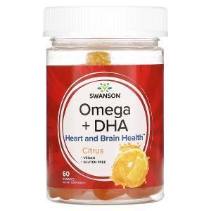 Омега + ДГК, Omega + DHA, Swanson, цитрусовые, 60 жевательных таблеток