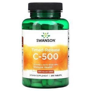 Витамин С  с шиповником, Timed-Release C-500, Swanson, с замедленным высвобождением, 500 мг, 250 таблеток