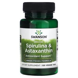 Спирулина органическая и астаксантин, Organic Spirulina & Astaxanthin, Swanson, 120 растительных таблеток