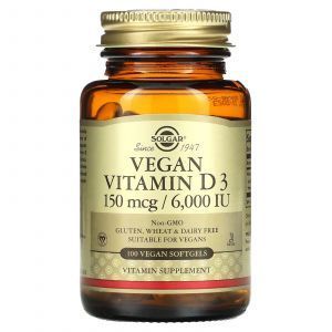 Витамин D3, веганский, Extra Strength, Solgar, 150 мкг/6000 МЕ, 100 капсул