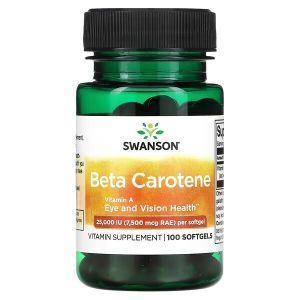 Бета-каротин, Beta Carotene, Swanson, 25000 МЕ, 100 мягких таблеток
