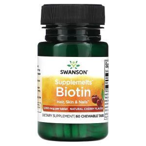 Биотин, Biotin, Swanson, натуральная вишня, 5000 мкг, 60 жевательных таблеток