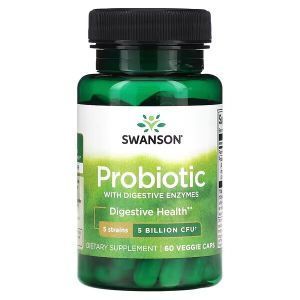 Пробиотик с пищеварительными ферментами, Probiotic, Swanson, 5 млрд КОЕ, 60 растительных капсул