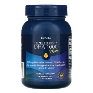 Докозагексаеновая кислота (ДГК), Triple Strength DHA, GNC, 1000 мг, 90 мини гелевых капсул