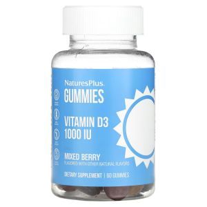 Витамин D3, Vitamin D3 Gummies, NaturesPlus, 1000 МЕ, со вкусом смешанных ягод, 60 жевательных конфет