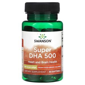 Докозагексаєнова кислота (ДГК), Super DHA 500, Swanson, 500 мг, 30 мягких таблеток
