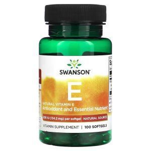 Витамин E, Natural Vitamin E, Swanson, натуральный, 134,2 мг, 100 капсул