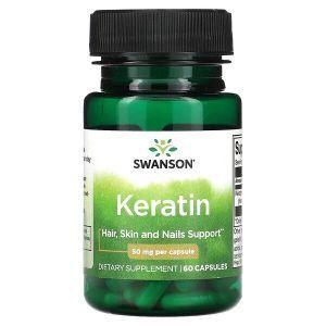 Кератин, Keratin, Swanson, 50 мг, 60 капсул