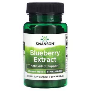 Голубика, Blueberry Extract, Swanson, экстракт листьев, стандартизированный, 60 мг, 90 капсул