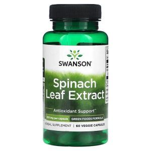 Листья шпината, Spinach Leaf Extract, Swanson, экстракт, 650 мг, 60 растительных капсул