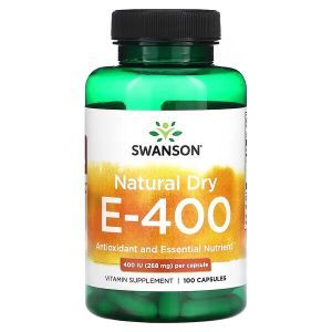 Витамин E, Natural Dry E-400, Swanson, сухая форма, 268 мг (400 МЕ), 100 капсул