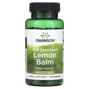 Мелисса, Lemon Balm, Swanson, полного спектра, 500 мг, 60 капсул