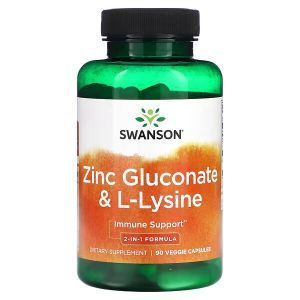 Глюконат цинка и L-лизин, Zinc Gluconate & L-Lysine, Swanson, 90 растительных капсул