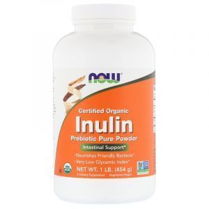 Инулин органический, Inulin, Now Foods, чистый пребиотический сертифицированный порошок, 454 г
