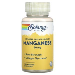 Марганец, Manganese, Solaray, усовершенствованный хелатный комплекс, 50 мг, 100 вегетарианских капсул