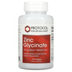 Глицинат цинка, Zinc Glycinate, Protocol for Life Balance, 30 мг, 120 гелевых капсул
