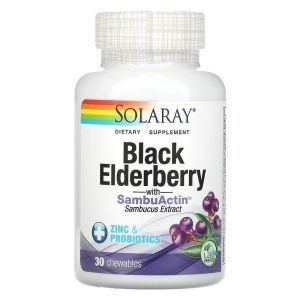 Черная бузина с самбуактином, Black Elderberry, Solaray, 30 жевательных таблеток