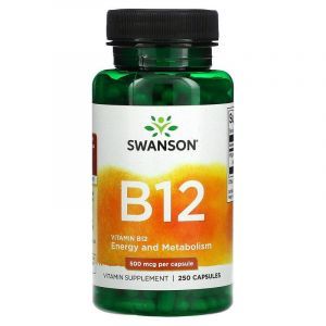Витамин B12, Vitamin B12, Swanson, 500 мкг, 260 капсул
