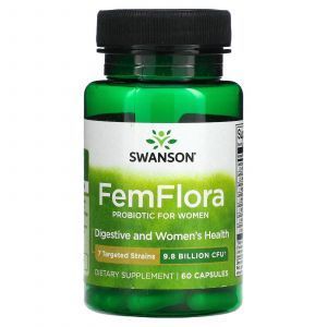 Пробиотик для женщин, FemFlora, Swanson, 9.8 млрд КОЕ, 60 капсул
