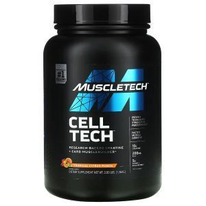 Креатин + углеводы, Cell Tech, MuscleTech, для наращивания мышечной массы, пунш из тропических цитрусовых, 1,36 кг