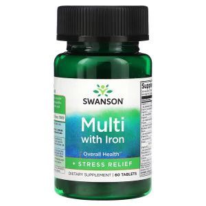 Мультивитамины с железом + антистресс, Multi with Iron + Stress Relief, Swanson, 60 таблеток