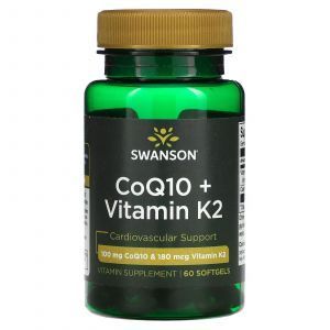 Коэнзим Q10 + витамин K2, CoQ10 + Vitamin K2, Swanson, 60 капсул
