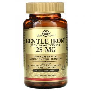 Железо, Gentle Iron, Solgar, 25 мг, 180 вегетарианских капсул
