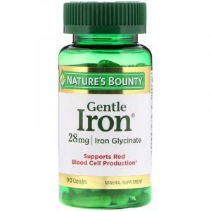 Железо, Gentle Iron, Nature's Bounty, 28 мг, 90 капсул (Default)