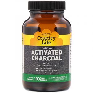 Активированный уголь, Activated Charcoal, Country Life, 260 мг (4 г), 100 капсул (Default)