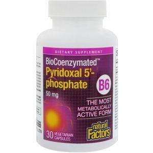 Витамин В6 пиридоксаль-5'-фосфат, BioCoenzymated B-6 Pyridoxal 5'-Phosphate, Natural Factors, 50 мг, 30 капсул