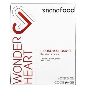 Коэнзим Q10 липосомальный, Wonder Heart, Liposomal CoQ10, CodeAge, вкус малины, 30 пакетиков по 10 мл каждый
