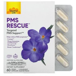 Поддержка при ПМС, PMS Rescue, Country Life, таргетированная, 60 веганских капсул