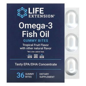 Омега-3, рыбий жир, Omega-3 Fish Oil Gummy Bites, Life Extension, тропические фрукты, 36 жевательных конфет