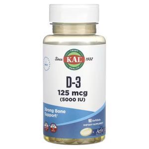 Витамин Д-3, Vitamin D-3, KAL, 125 мкг (5000 МЕ), 90 гелевых капсул
