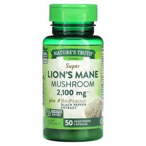 Львиная грива, супер-гриб с биоперином, Super Lion's Mane Mushroom plus Bioperine, Nature's Truth, 2100 мг, 50 вегетарианских капсул