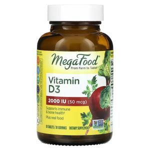 Витамин Д3, Vitamin D3, MegaFood, 2000 МЕ (50 мкг), 30 таблеток