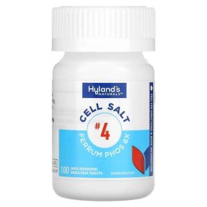 Клеточная соль №4, Cell Salt #4, Ferrum Phos 6X, Hyland's, 100 быстрорастворимых таблеток