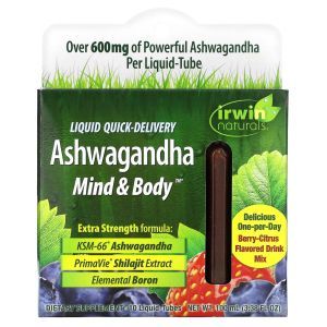 Ашваганда для ума и тела, Ashwagandha Mind & Body, Irwin Naturals, вкус ягод и цитруса, 10 тюбиков с жидкостью, 100 мл
