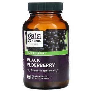 Черная бузина, Black Elderberry, Gaia Herbs, 120 веганских капсул