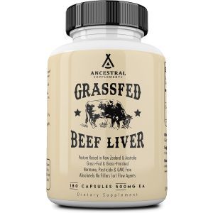 Говяжья печень, Grass Fed Beef Liver Capsules, Ancestral Supplements, поддержка печени, 500 мг, 180 капсул