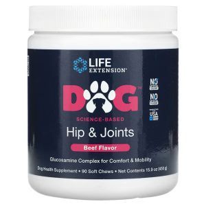 Для здоровья суставов собак, Hip & Joints Dog, Life Extension, вкус говядины, 450 г, 90 мягких жевательных конфет