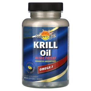 Масло криля, Krill Oil, Nature's Life, 500 мг, 90 мини-капсул