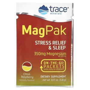 Магний растворимый, в пакетах, Mag Pak, Trace Minerals ®, со вкусом цитруса и малины, 350 мг, 15 пакетов по 4,8 г каждый