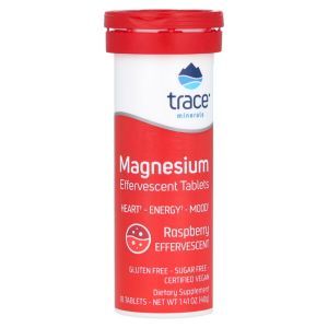 Магний в шипучих таблетках, Magnesium Effervescent Tablets, Trace Minerals ®, со вкусом малины, 8 тюбиков по 10 таблеток в каждом