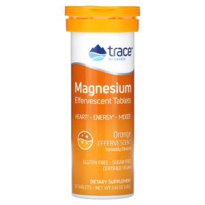 Магний в шипучих таблетках, Magnesium Effervescent Tablets, Trace Minerals ®, со вкусом апельсина, 8 тюбиков по 10 таблеток в каждом