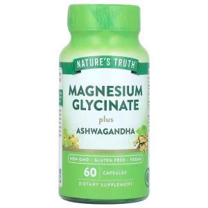 Магний глицинат плюс ашваганда, Magnesium Glycinate Plus Ashwagandha, Nature's Truth, 60 капсул