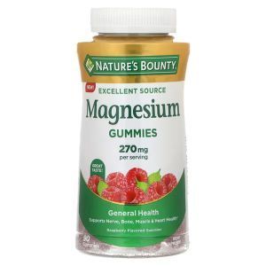 Магний жевательный, Magnesium Gummies, Nature's Bounty, со вкусом малины, 270 мг, 90 жевательных конфет (90 мг на одну конфету)