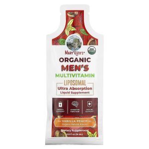 Мультивитамины для мужчин, Organic Men's Multivitamin Liposomal, MaryRuth's, органические, липосомальные, ваниль и персик, 14 пакетиков по 15 мл каждый