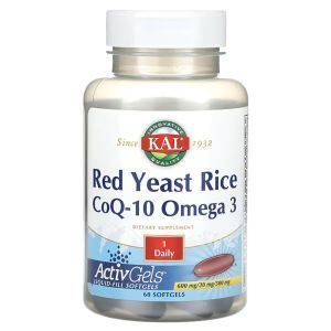 Красный дрожжевой рис, коэнзим Q-10 и Omega 3, Red Yeast Rice, CoQ-10, Omega 3, KAL, 60 капсул